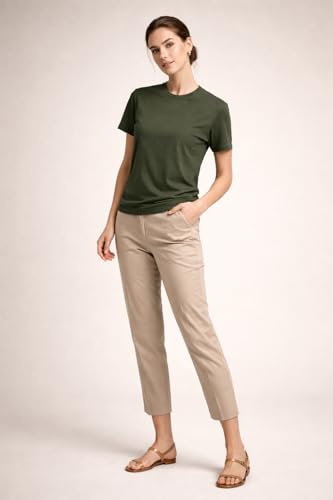 Image of Womens T Shirt Short Sleeve Crew Neck Casual Basic Shirt Soft Cotton Tee Relaxed Fit Lightweight Everyday Women Top Minimalist Style