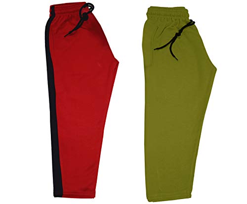 Image of indi weaves Kids Unisex Solid Fleece Warm Track Pants Winter Lower for Boys & Girls (Mehadi; Red; 4-5 Years) Pack of 2