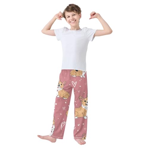 Corgi Dogs Love Boys Long Pants Soft Trousers Elastic Waist Kids Lounge Bottoms with Pockets S-XL3