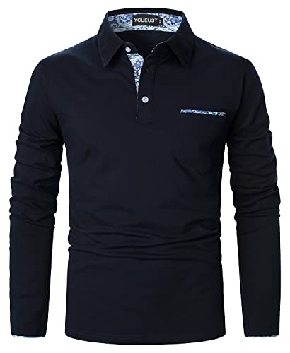 YCUEUST Paisley Polo Homme Cotton Manches Longues Casual Basic Tennis Golf Shirt Bleu M Cover