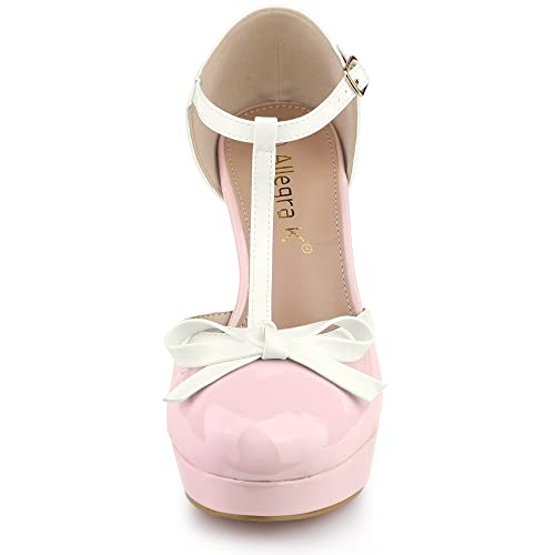 Allegra K Allegra K Women's Platform Bow T Strap Chunky Heels Pink Pumps 9 M US