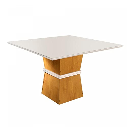 Conjunto Sala de Jantar Mesa Tampo de Vidro 8 Cadeiras Plus Germany Yescasa Ypê/off White/suede Pena