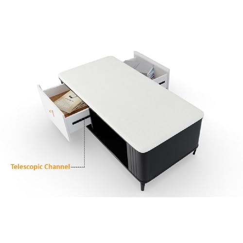 Image of Royaloak Milan Italian Marble Center Table | Italian Art | Metal Legs | Bottom Shelf | High Gloss Reflective Finish | Telescopic Channel | Drawer | Center Table for Living Room