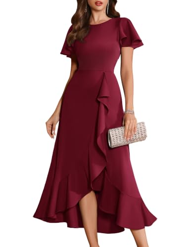 Image of BeryLove Women Formal Party Dress Flutter Short Sleeve Wedding Cocktail Long Evening Dress