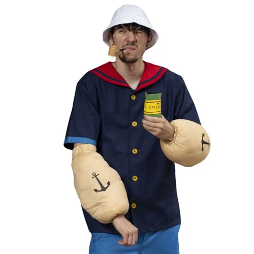 Costume Agent Sailor Man Adult Halloween Costume Set with Muscle Arms Spinach Captain Cosplay (X-Large)