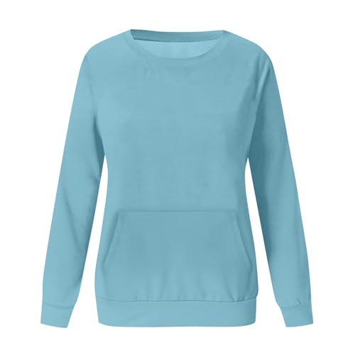 VBTAPA Women'S Sweatshirt Crewneck Sweatshirts Women Decorative V-Stitch Detail Hoodless Hoodies Casual Fall Pullover Tops with Kangaroo Pocket Sky Blue S - image 3