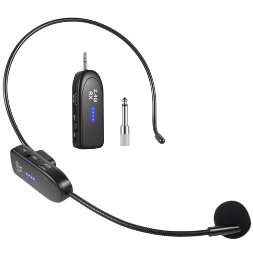 FerBuee 2.4G Wireless Headset Microphone System, Headset Mic and Handheld Mic 2 in 1, 1/8'' & 1/4'' Plug, Ideal for PA System, Voice Amplifier, Mixer,Teacher, Fitness Trainer, Church, Wedding