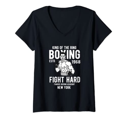 Damen King Of The Ring Boxing Est 1968 Fight Hard Famous Boxing T-Shirt mit V-Ausschnitt