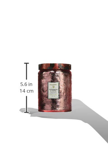 Voluspa Persimmon and Copal Large Embossed Glass Jar Candle, 16 Ounces