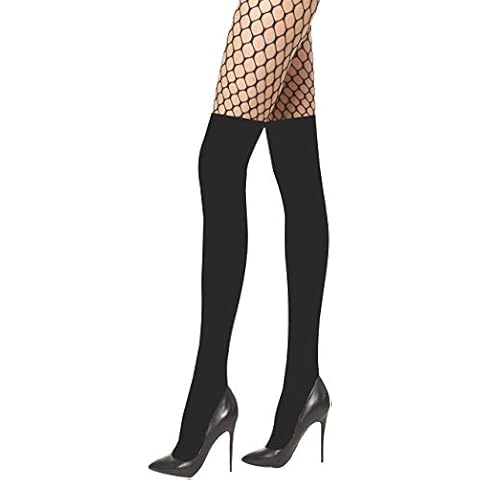 Leamel Micro Mock Hold Up Fishnet Patterned Tights Medium Black Pattern 5 Cover