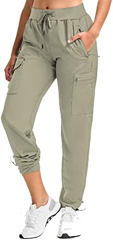 BVVU Women's Cargo Joggers Lightweight Quick Dry Hiking Pants Outdoor Waterproof Athletic Workout Pants with Zipper Pockets Sage
