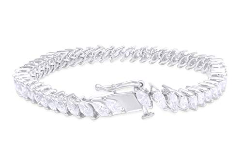 The Jewel Zone 8.50 Carats Platinum Clad Sterling Silver Cubic Zirconia Marquise Tennis 8" Bracelet #TOP1