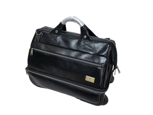 Image of PUCCINI Premium Leather Duffel Trolley Bag, Black, Synthetic Leather, 22x12x12 Inches, Dual Compartments, Retractable Handle