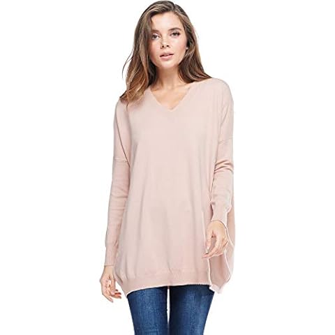 Alexander + David Womens Basic Oversized V-Neck Sweater Pullover Tunic (Dust Pink, Medium/Large) Cover