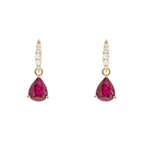 Gin & Grace 10K Yellow Gold Genuine Ruby Diamond (I1,I2) Drop Earring for Women