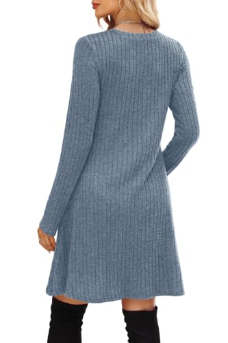 Image of OFEEFAN Long Sleeve Dress for Women Crew Neck Empire Waist Tunic Dress with Pockets
