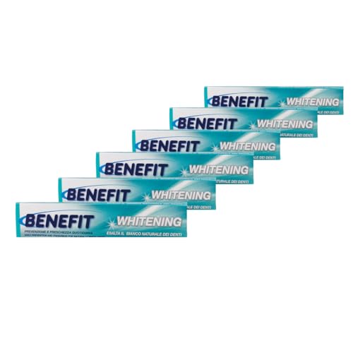 Benefit Dentifricio Whitening Prevenzione e Freschezza Quotidiana Esalta il Bianco Naturale dei Denti 75ml Confezione da 6 Pezzi