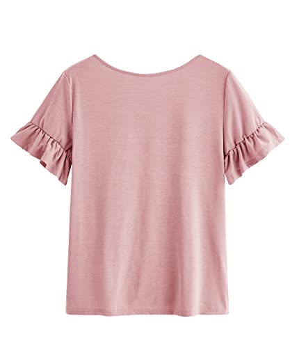 Kingdenergy Girls Summer Cute T Shirt Short Ruffle Sleeve Basic Soft Casual Plain Tunic Tops Tees Z-Pink #TOP1