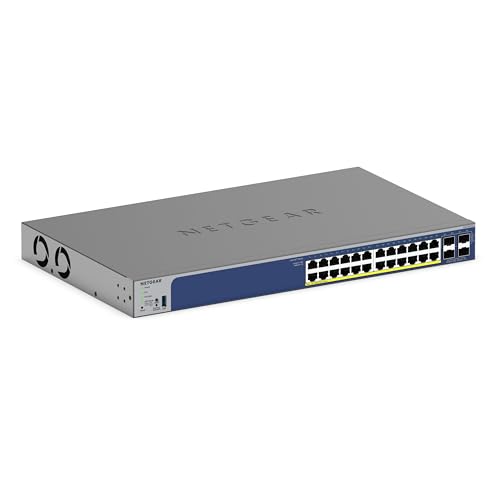 Image of NETGEAR 28-Port PoE Gigabit Ethernet Smart Switch (GS728TXP)- Managed, with 24 x PoE+ @ 190W, 4 x 10G SFP+, Optional Insight Cloud Management, Desktop or Rack Mount