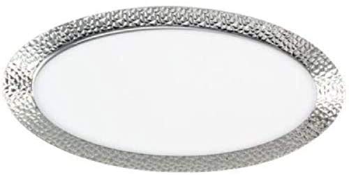 Plastic White Oval Serving Trays with Silver Rim  Hammered Collection  Pack of 2