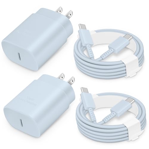 25W USB-C Fast Charger Block with C-to-C Cable [PD PPS Compatible] for Galaxy S24/S23/S22, Pixel 8/7, Z Flip 5, i Phone 17/16/15 - Compact Type C Charger [Blue]