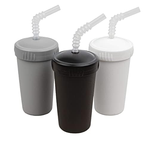 Re-Play Made in USA 10 Oz. Straw Cups for Toddlers, Pack of 3 - Reusable Kids Cups with Straws and Lids, Dishwasher/Microwave Safe - Toddler Cups with Straws 3.13