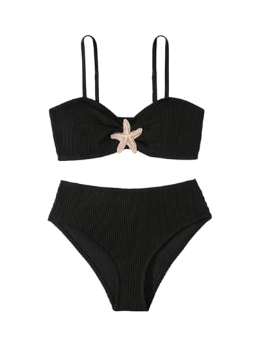 Image of RoseSeek Girl's 2 Piece Padded Bathing Suit Wireless Starfish Swimsuit Spaghetti Strap Vacation Beachwear Set