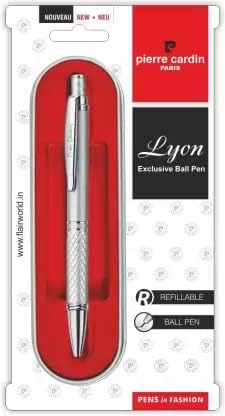 Pierre Cardin Lyon Premium Metal Ball Pen with Retractable Mechanism | Luxurious Silver Finish Body, Textured Grip | Ideal for Diwali, Festive & Corporate Gifting