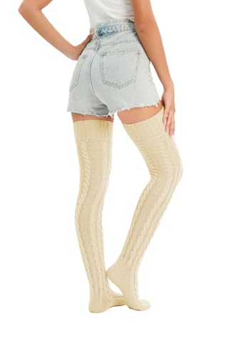 Image of YELAIVP Women's Thigh High Socks Over Knee Cable Knit Boot Stockings Winter Long Warm Leg Warmers