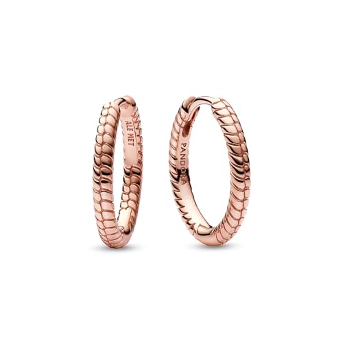 PANDORA Moments Small Hoop Earrings - Snake Chain Design - Rose Gold Plated - Compatible with PANDORA Moments Charms - Gift for Her2