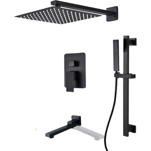 Ensemble de douche encastré noir mat 10 pouces avec mitigeur et curseur mural