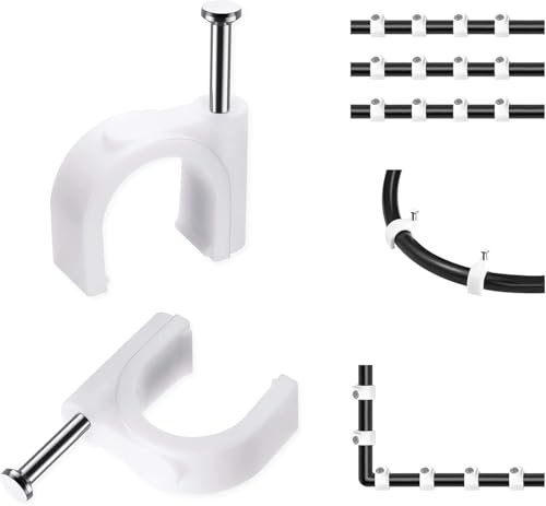 Image of bvslf (8 MM,100pcs) Wire Fastener Organizer Circle Cable Clip Tie Holder Protector with Metal Nail for Cable Management, Cord Organizer, Round Wire Clamp for Hanging Cable Fitting on Wall, White Color