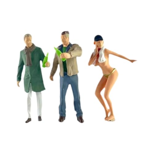 Fancyes 3X 1/64 Scale Diorama Figures Restaurant Bar Miniature Scene Train Park Desk Ornament Fairy Garden Hand Painted People Models