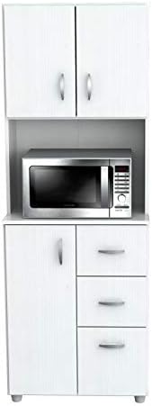 66" Kitchen Pantry - Contemporary Tall Microwave Stand - Modern Storage Organizer with 3 Doors, Open Shelf and 3 Drawers