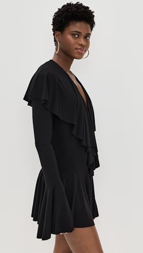 Norma Kamali Women's Long Sleeve Deep V Ruffle Mini Dress4