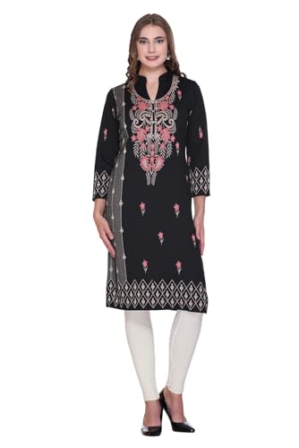 Image of Rosary Women's Winter Wear Jacquard Woolen Straight Kurti with 2 Side Pockets