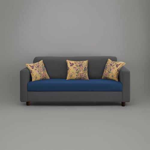 Image of BRAXTON Diane 3 Seater Sofa Set for Living Room (Black Blue Fabric) Premium Fabric Sofa