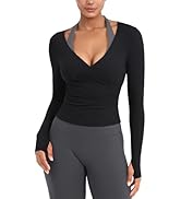 YEOREO Minniy Women Workout Wrap Top Long Sleeve with Thumb Holes V Neck Basic Shirts for Yoga Pi...