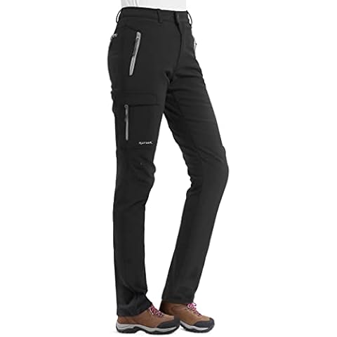 KUTOOK Walking Trousers Hiking Womens Ski Waterproof for Women Winter Cycling Mountain Bike Skiing Pants Cargo Fishing Thermal Fleece Clothing Softshell Multi Pockets Black L Cover