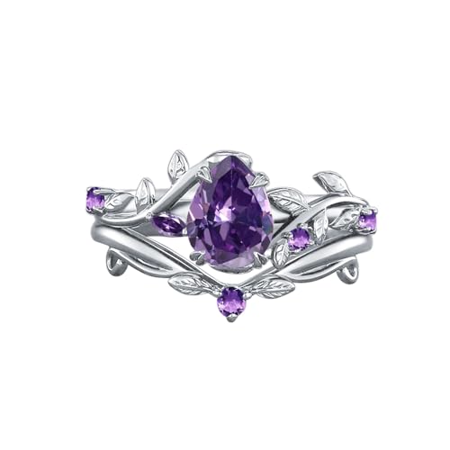 1.5CT Amethyst ring Sterling Silver/10k 14k 18k gold Pear Shape Alexandrite wedding ring set for womens Valentines day