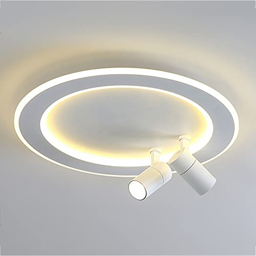Plafonnier LED moderne blanc à gradation continue avec 2 spots orientables pour salon