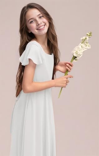 Junior Bridesmaid Dresses for Teen Girls Ruffle Sleeves Chiffon Flower Girl Dresses for Wedding Birthday Party Dress4
