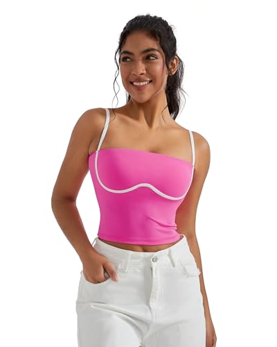 Image of OMKAGI Womens Workout Tank Tops Adjustable Strap Longline Sports Bra Padded Sleeveless Top