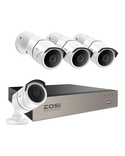 Image of ZOSI 8CH 3K Lite Home Security Camera System with One-Way Audio,H.265+ 8-Channel CCTV DVR,AI Human /Vehicle Detection,4pcs 1080p Bullet Metal Cameras Indoor Outdoor,120FT Night Vision,No Hard Drive