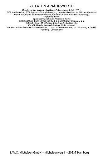 L.W.C. Michelsen - Amaretto-Mandel-Kandis (250g) | Kandis eingelegt in Amaretto-Sirup| aromatisch & süß | für Tee-Liebhaber | Aus der Hamburger Manufaktur - nach traditioneller Rezeptur