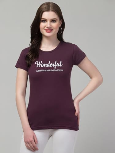 Image of Cotton Regular Fit Printed Half Sleeves T-Shirt for Women (Wonderful)