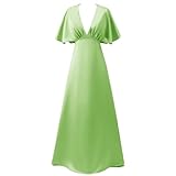 Lowime V Neck Bridesmaid Dresses Long A Line Prom Dresses for Women Formal Evening Gowns Wedding Guest Party Dress 16 Lime Green