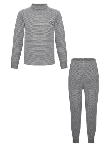 Aislor Thermal Underwear Set for Kids Boys Girls Striped Long Johns Winter Base Layer T-Shirt Tops with Pants Set