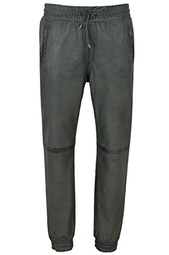 Men's Real Leather Trousers Grey Napa Sweat Track Pant Zip Jogging Bottom 3040