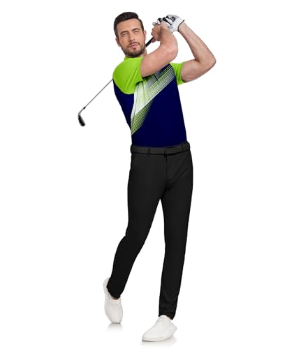 Mens Polo Shirts Short Sleeve Printed Quick‑Dry Golf Tops Blue and Green - image 3